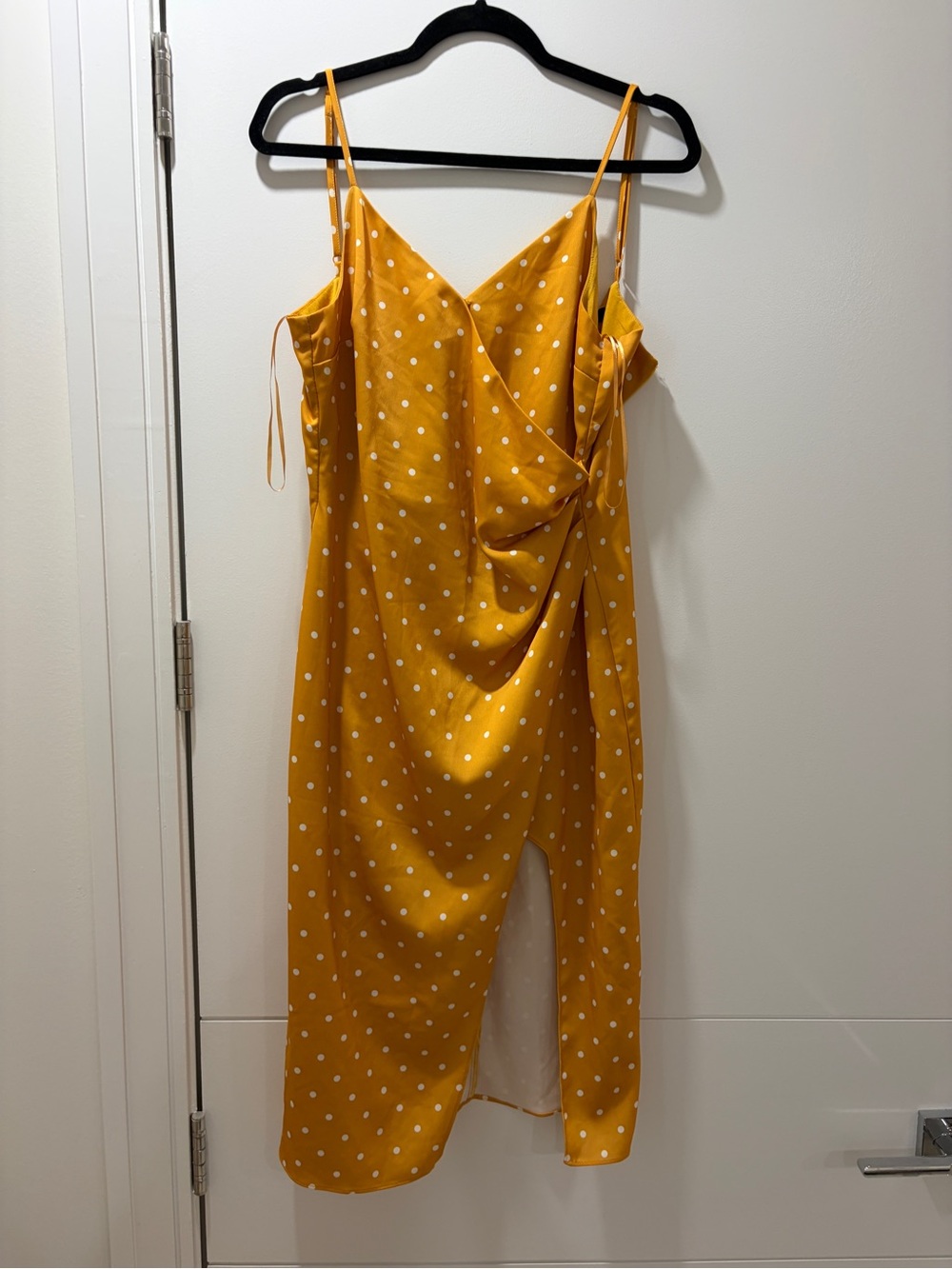 Dynamite Mustard Yellow Polka Dot Wrap Jumpsuit